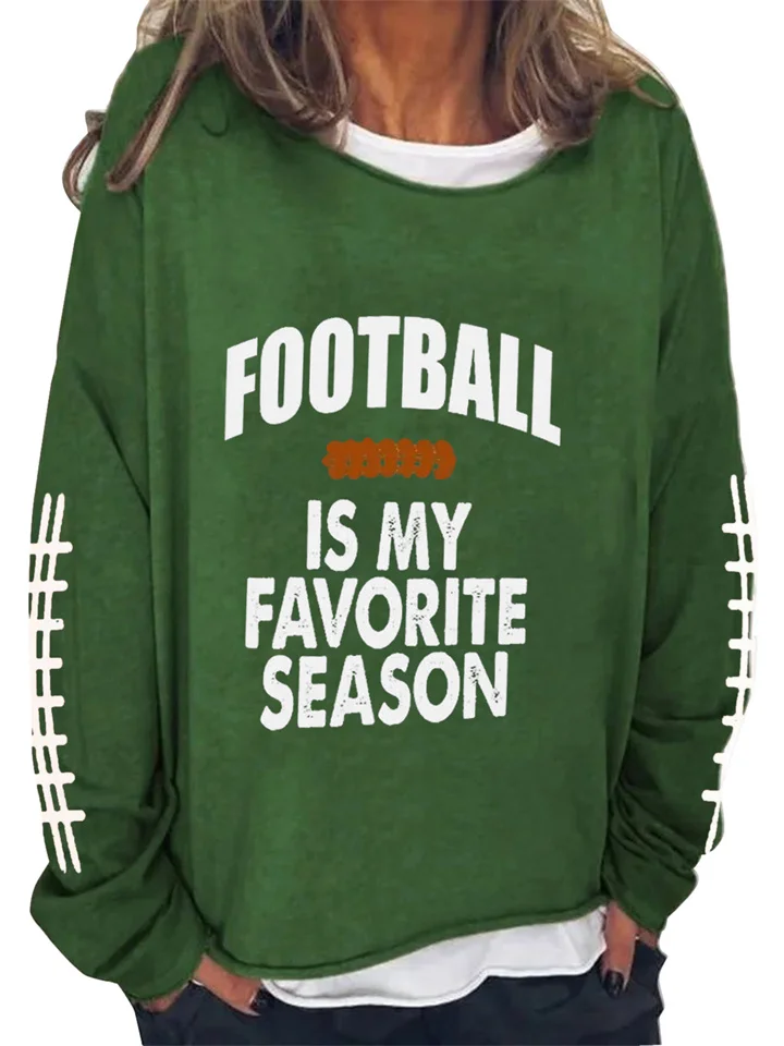 Women's Fall and Winter Women's Soccer Sweatshirt Round Neck Letters IS MY FAVORITE SEASON Printed Long-sleeved Casual Sweater | 168DEAL