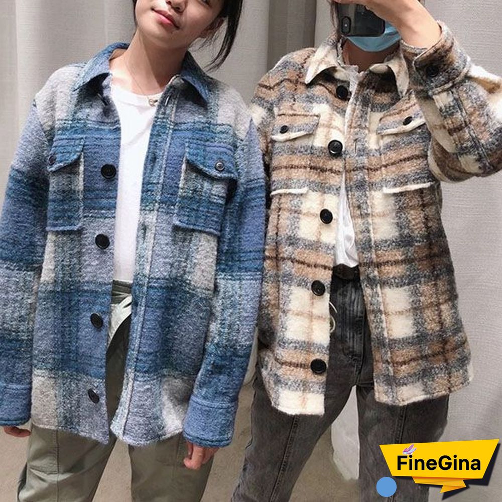 Dyed Pocket Overshirt Check Wool Blend Shirt Jacket