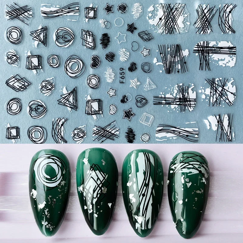 1pcs Black Gold Sping Leaves 3D Nail Sticker Coconut Tree Leaf Pattern Adhesive Transfer Decals Shiny DIY Nail Decoration
