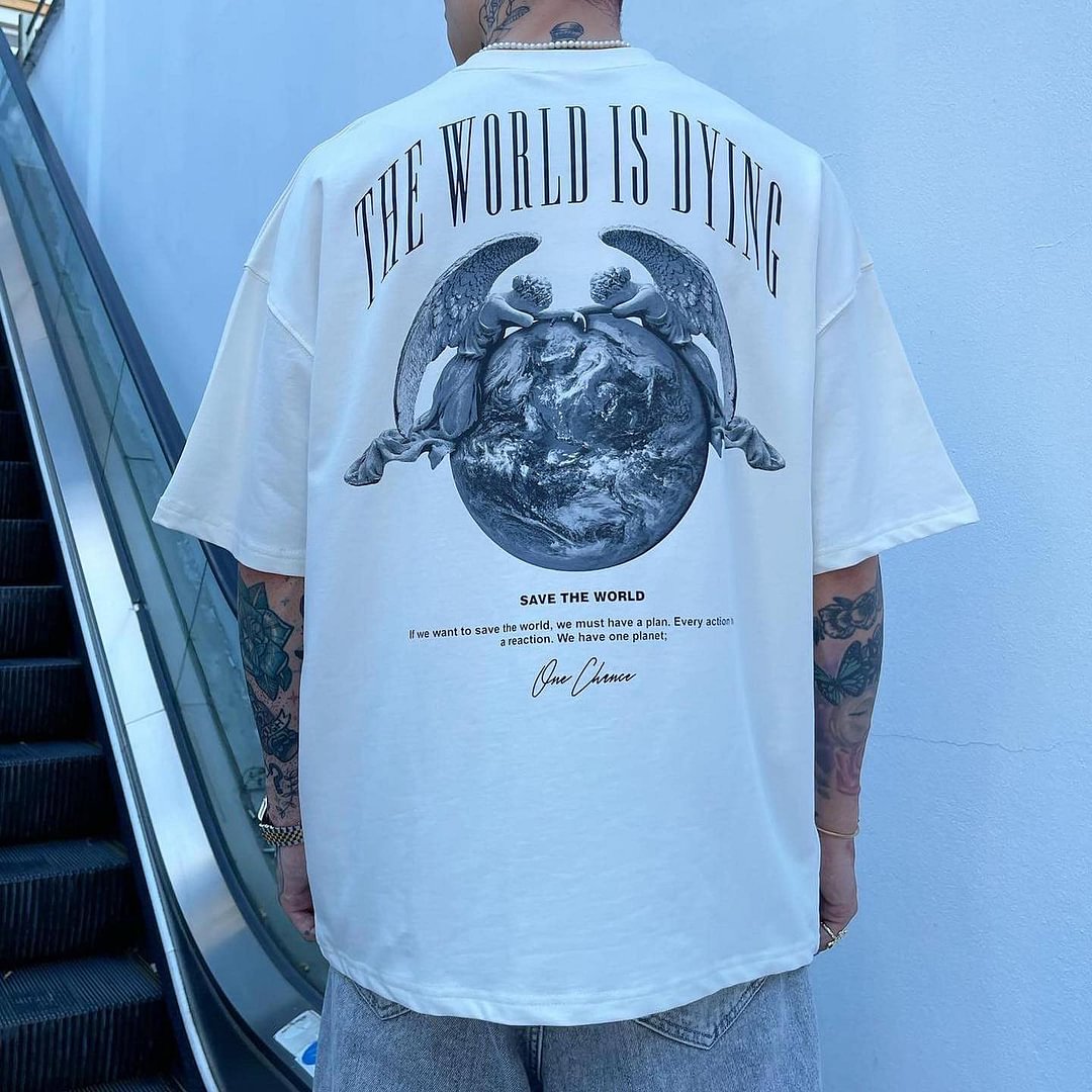 Men Oversized The World Is Dying Graphic Print T-Shirt