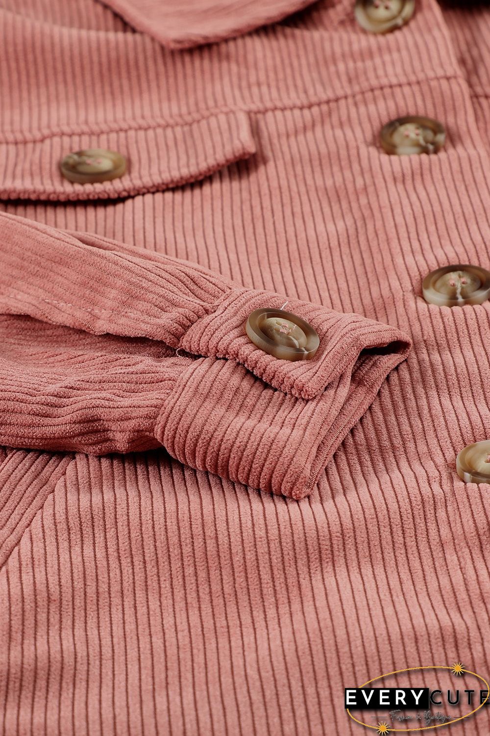 Pink Ribbed Corduroy Long Sleeve Jacket with Pocket