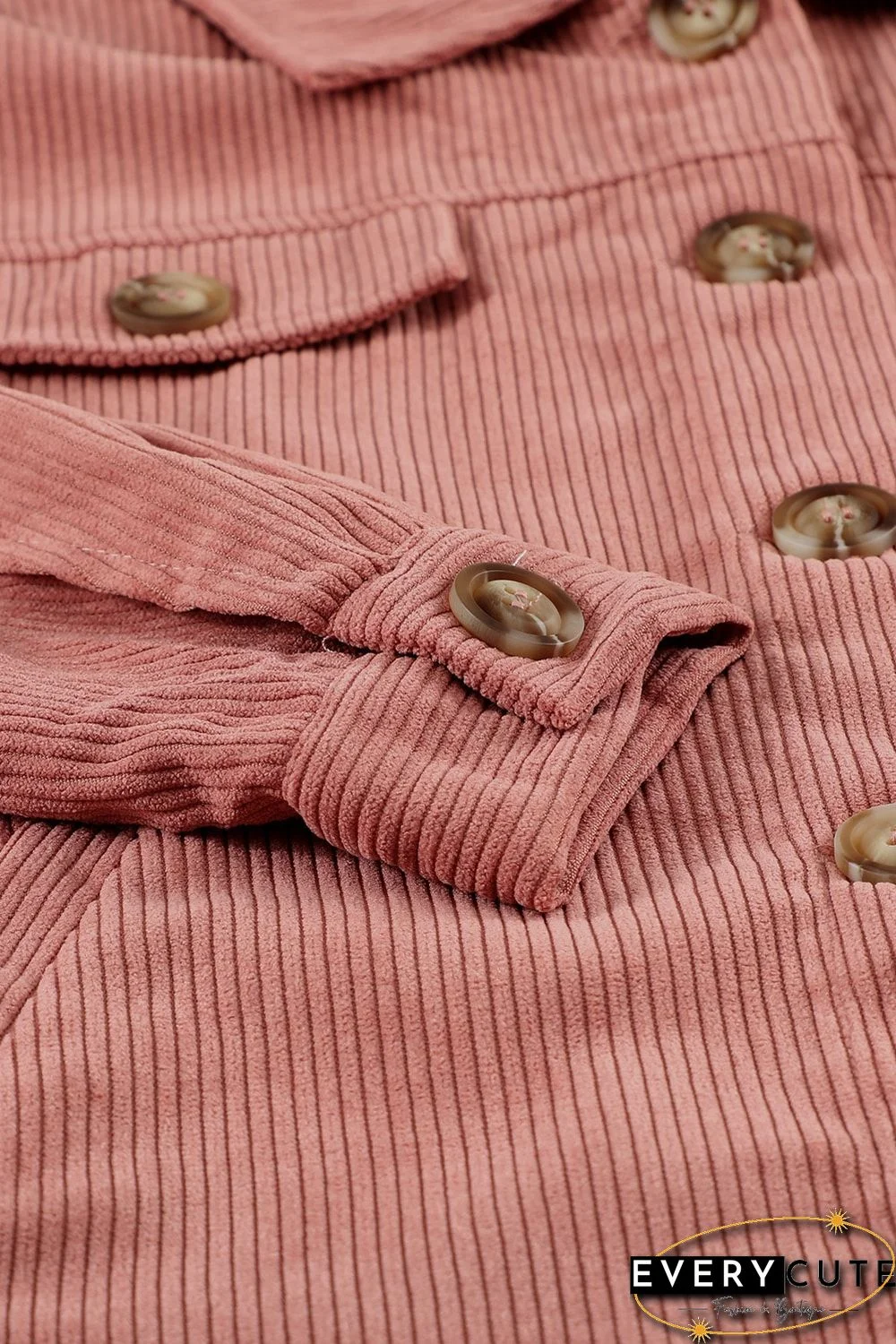 Pink Ribbed Corduroy Long Sleeve Jacket with Pocket