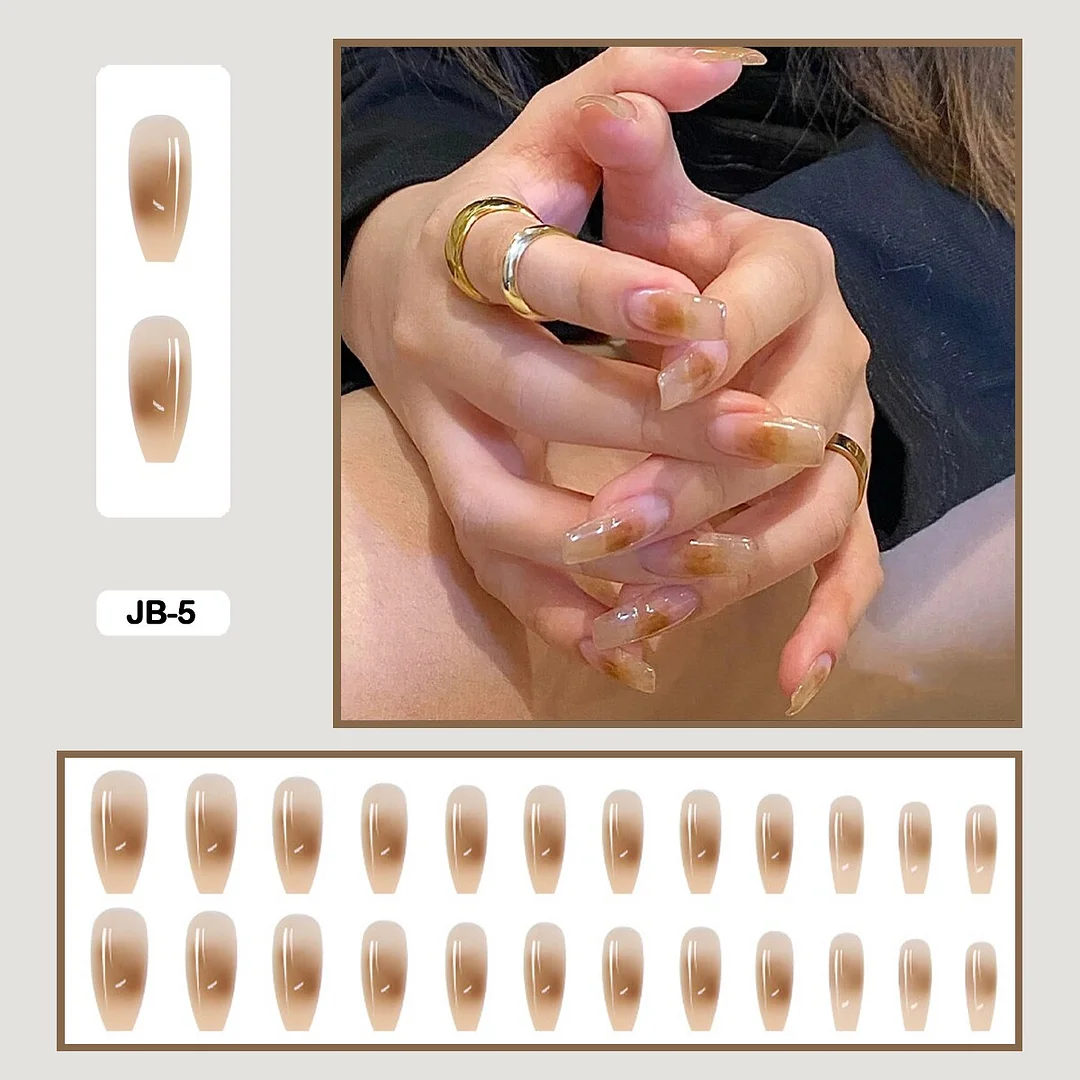 24pcs Gradient Long Trapezoidal Ballet Wearable False Nails Nail Art Fake Nails With Glue And Wearing Tools-Nail Inspo