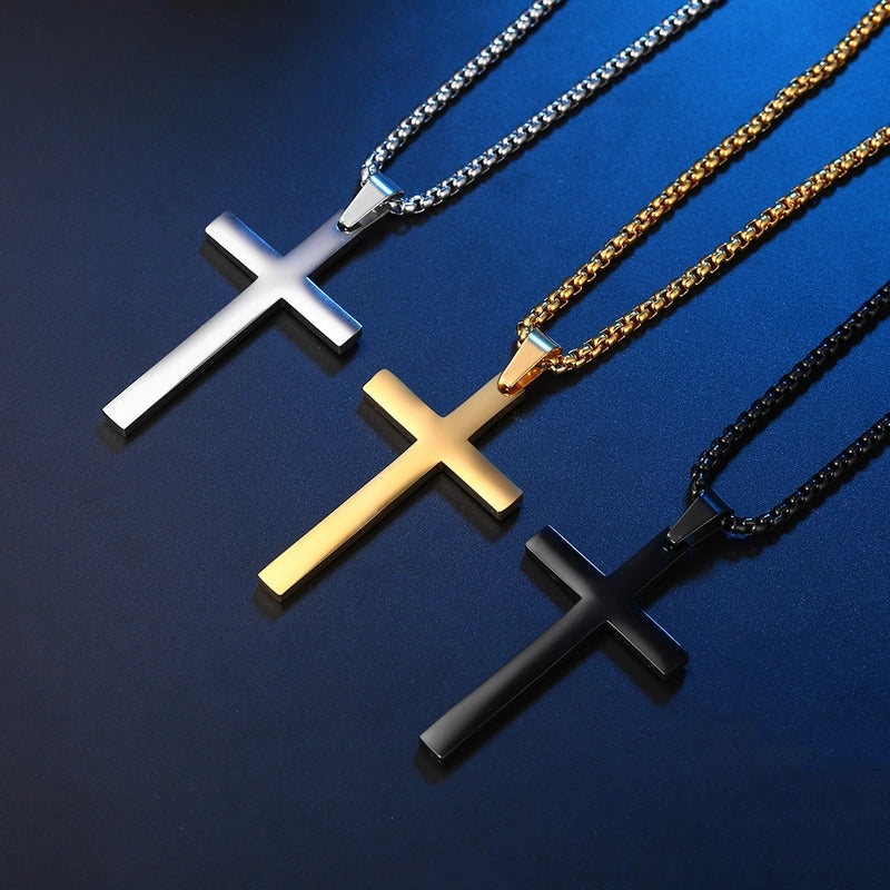 Style Stainless Steel Mirror Bright Plated 18K Gold Simple Cross Men's Pendant Source Manufacturers3