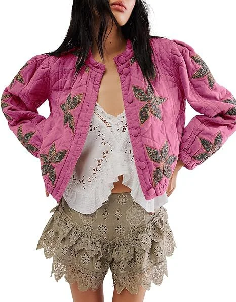 Nigikala Nigikala Autumn And Winter Explosion Embroidered Good Quality Washing Cotton Maple Leaf Embroidery Lady Coat Cotton Suit