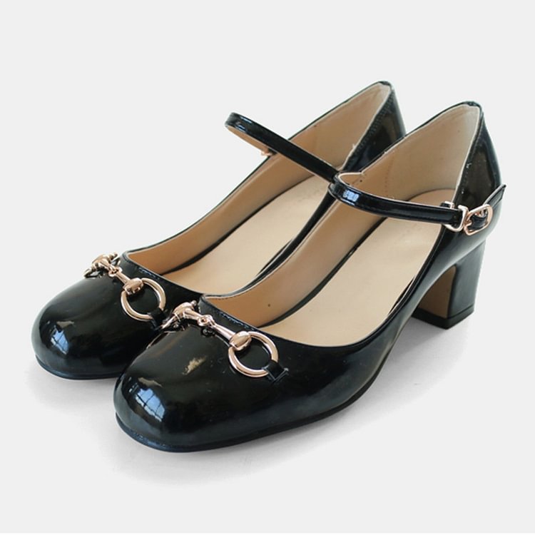 Women's Leila Black Mary Jane Shoes Chunky Heels Vintage Shoes |FSJ Shoes