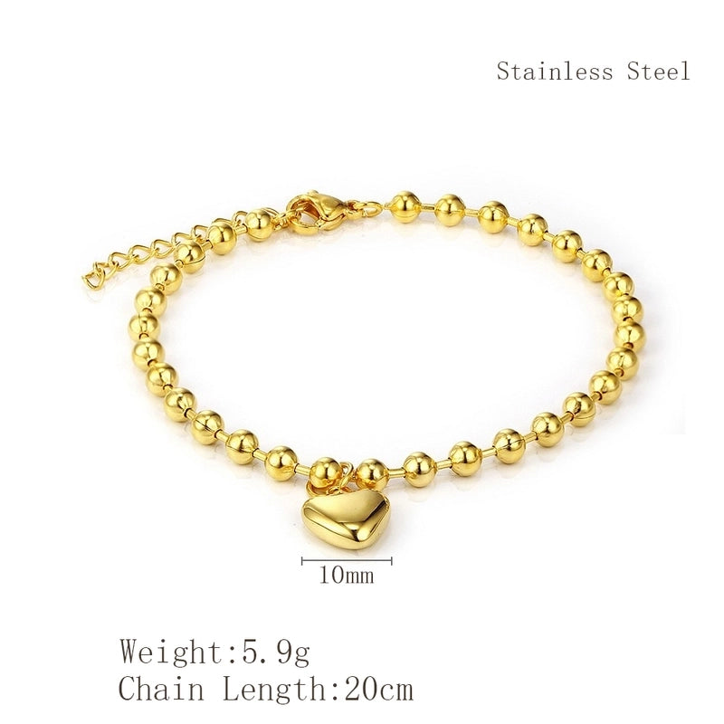 Elegant Round Heart Shape 304 Stainless Steel 18K Gold Plated Bracelets In Bulk