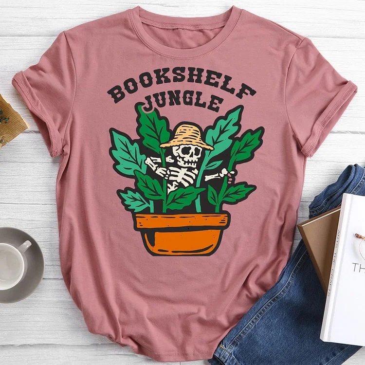 bookshelf jungle Round Neck T-shirt-0021446