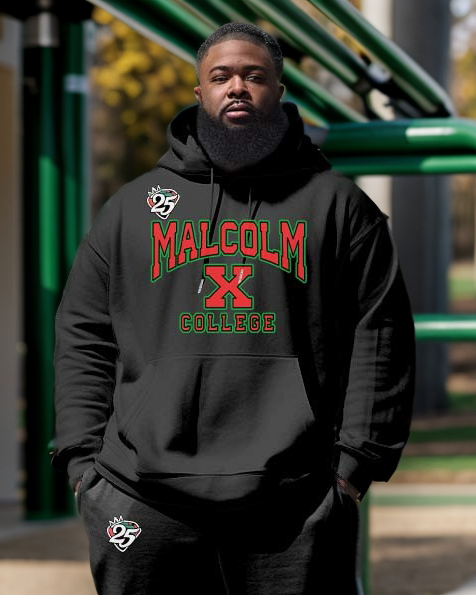 Men's Plus Size Malcolm X College Hoodie and Sweatpants Two Piece Set