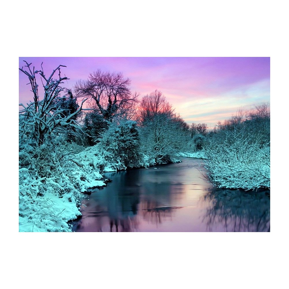 Snowy Forest Lake - Full Round - Diamond Painting(40*30cm)