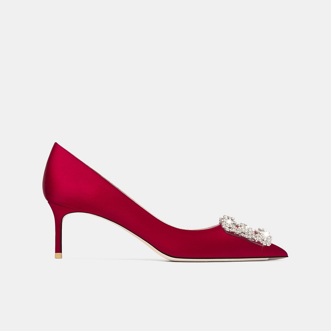 2022 New Rhinestone Pointed Toe Shallow Crystal Women High Heel Luxury Brand Dress Classics Pumps Singles Party Wedding Shoes 43