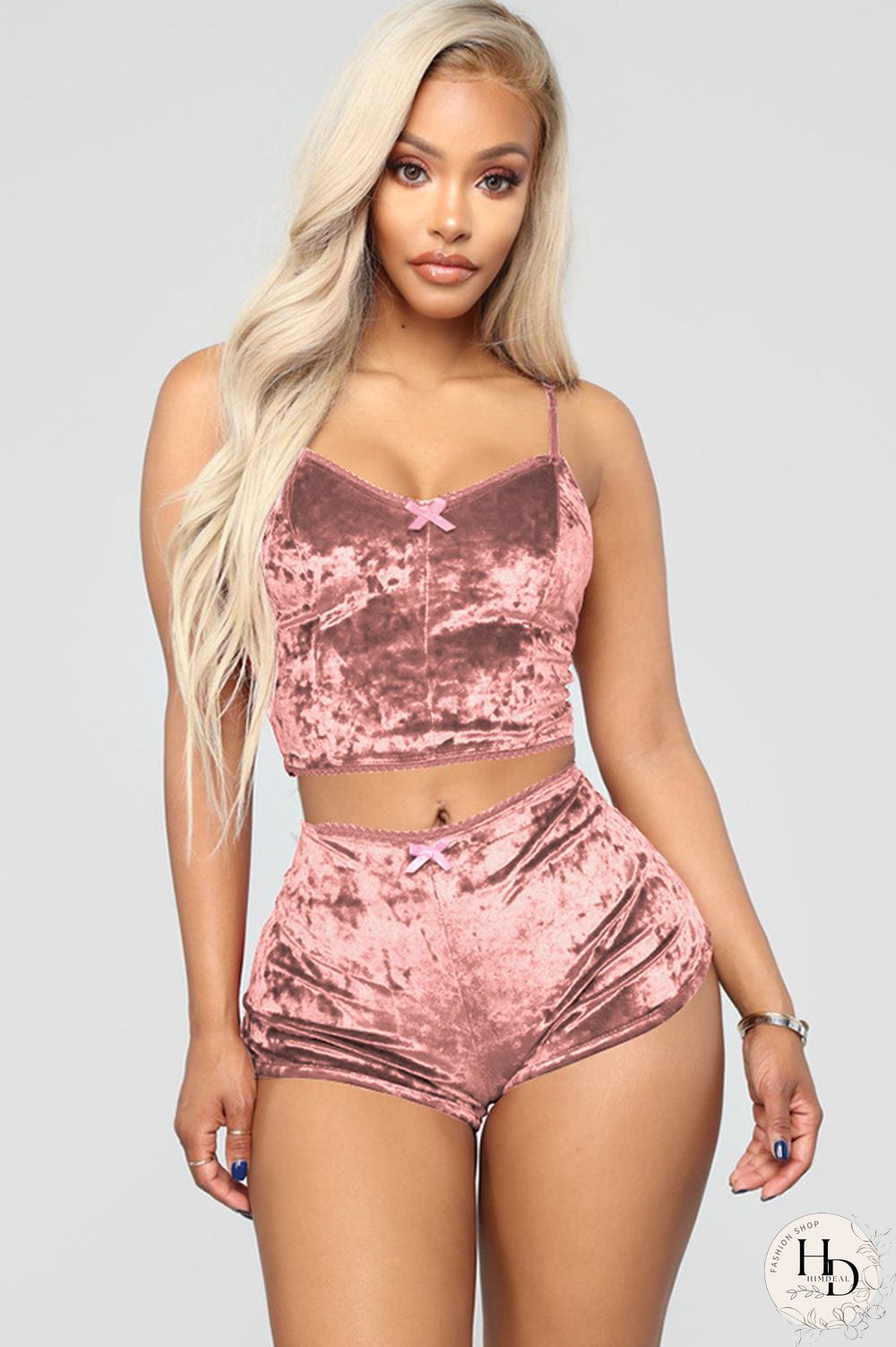 Pink Polyester Sexy Solid Two Piece Suits Straight Sleeveless