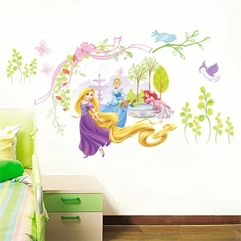 Cartoon Rapunzel Ariel Cinderalle Princess Wall Stickers For Girls Room Home Decoration Pvc Poster Kids Wall Art Decals