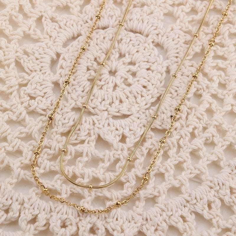 201 Stainless Steel 304 Stainless Steel 18K Gold Plated Minimalist Solid Color Double Layer Necklaces