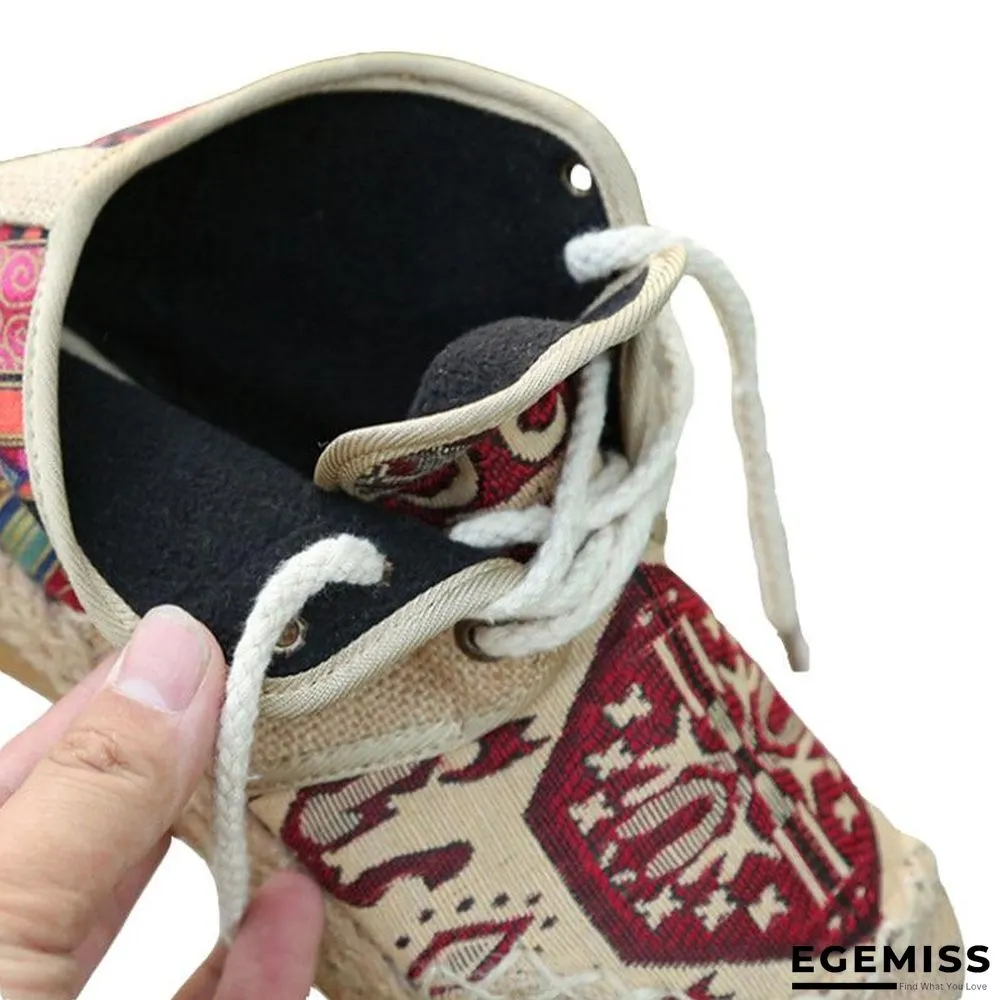 Embroider Shoes Women Ankle Boots Flat Autumn Shoes Comfortable Lace-Up Shoes Flats | EGEMISS