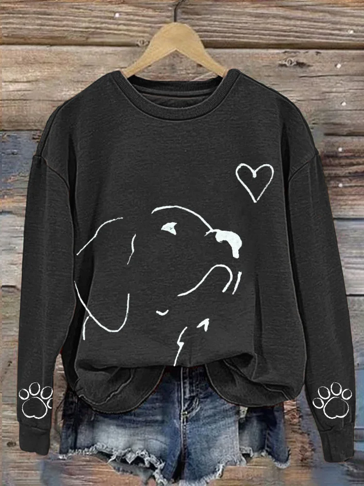 Comstylish Dog Line Art Casual Cozy Sweatshirt