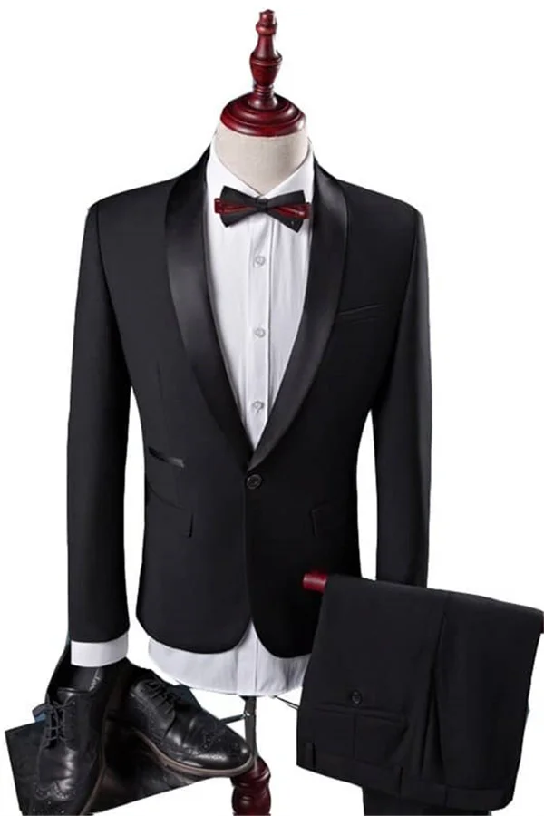 Daisda New Arrival Black Shawl Lapel Groomsmen Suit With 2 Pieces