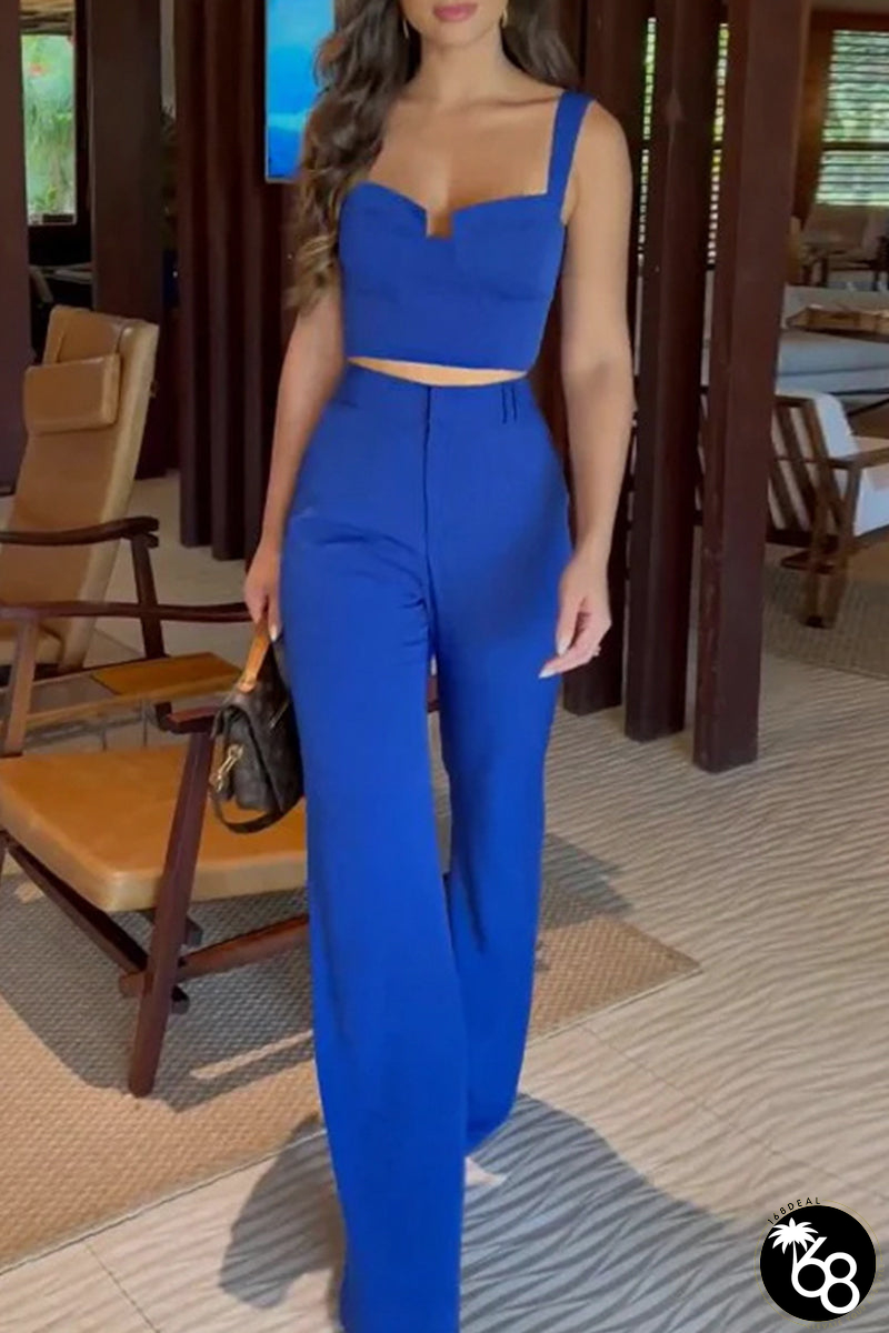 Elegant Solid Pocket Square Collar Sleeveless Two Pieces | 168DEAL