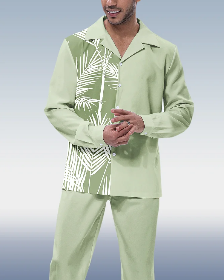 Suitmens Men's Green Leaf Long Sleeve Walking Suit