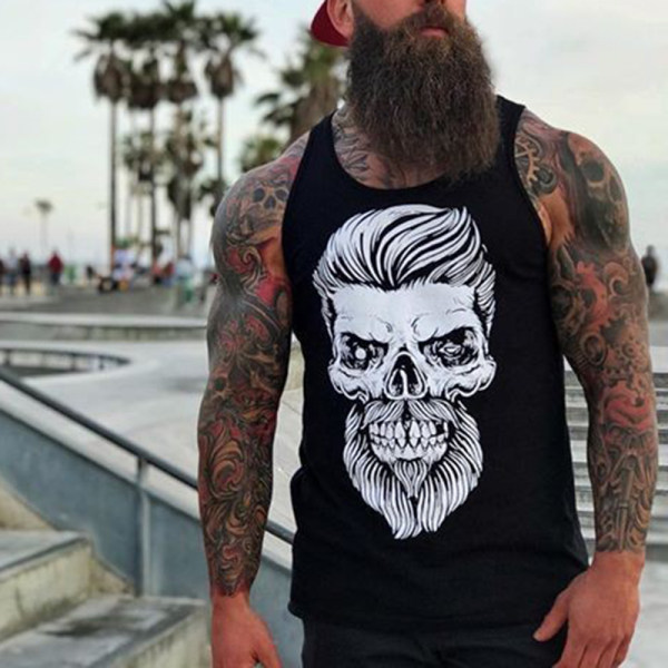 Skull man print trendy sports vest