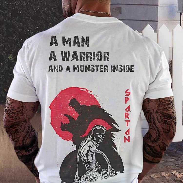 Warrior monster printed short sleeves men's T-shirt