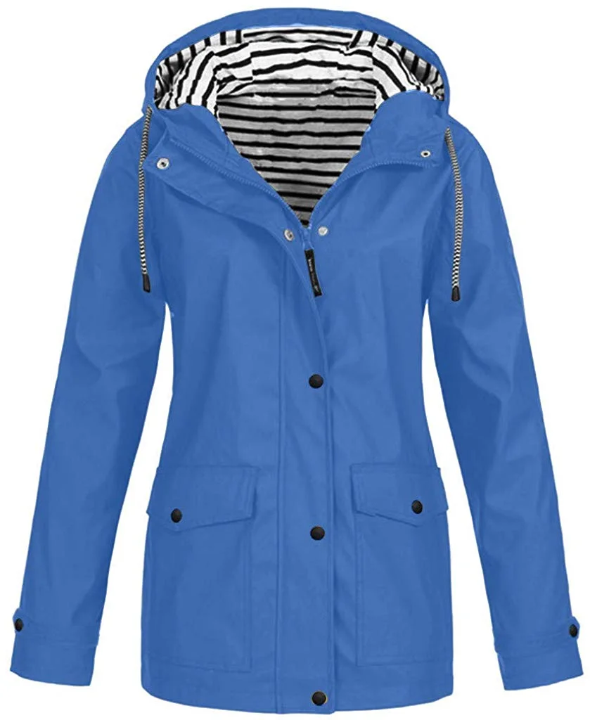 Womens Hooded Jacket Plus Size, Lightweight Waterproof Hooded Raincoat Active Outdoor Rain Jacket Windbreaker