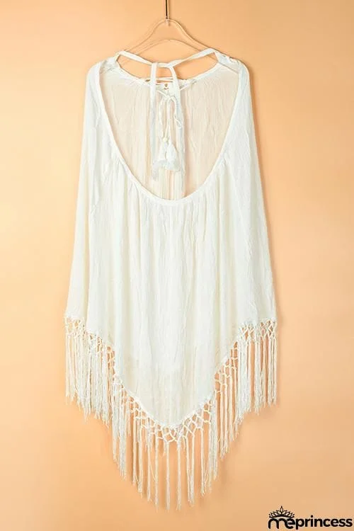 Tassels Lace Up Backless Cover Up