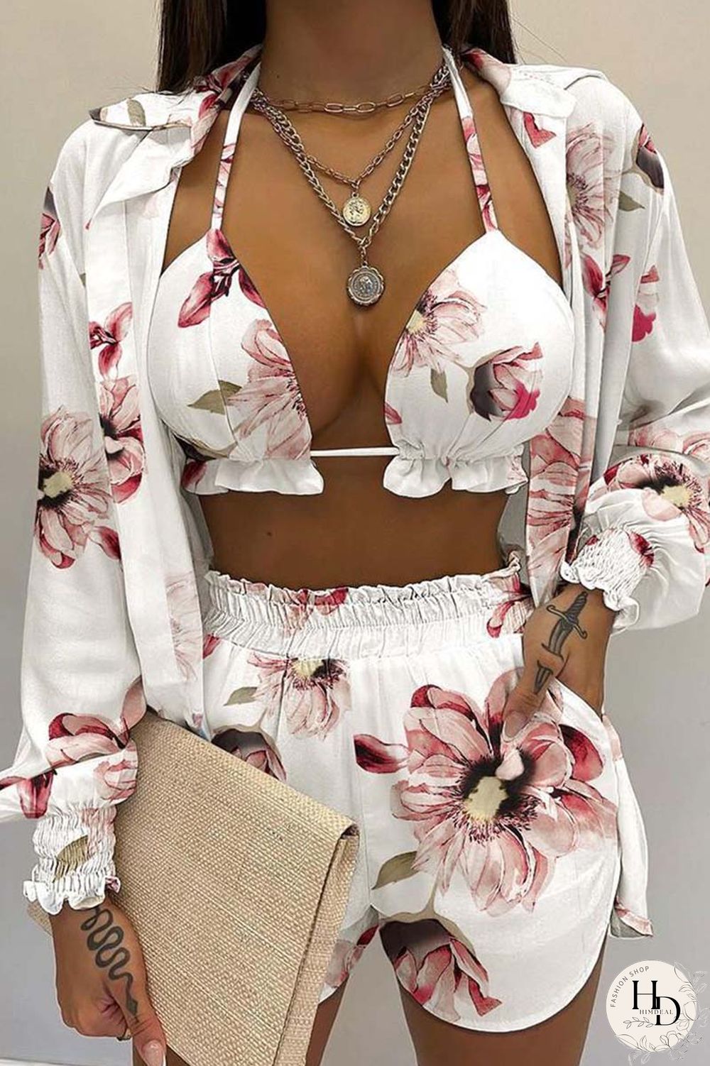 White Sexy Casual Print Solid Basic Long Sleeve Three Piece Set