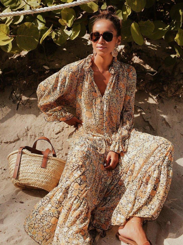 Toes in the Sand Floral Print Maxi Dress--vocosishoes