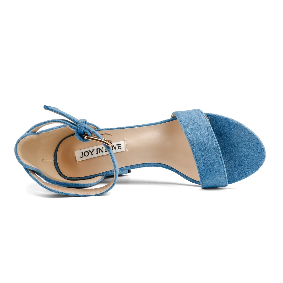 3.54"  Women's Ankle Strap Pumps Block Heel Open Toe Suede Sandals Summer Shoes-MERUMOTE