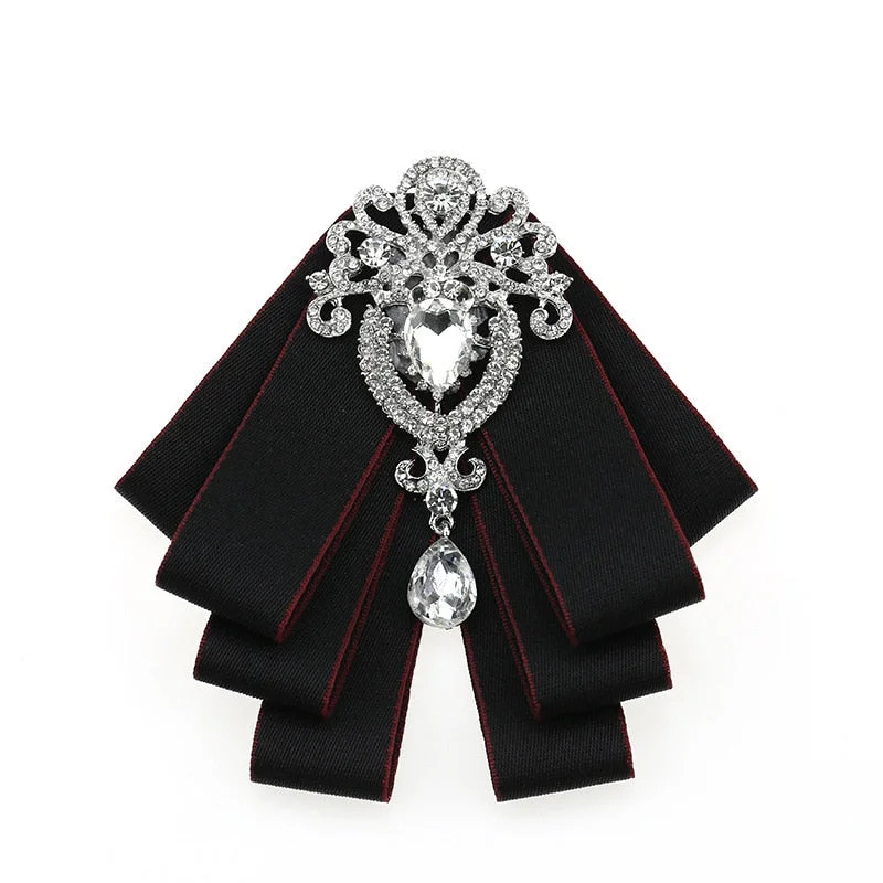 Luxury Black Rhinestone Handmade Bow Tie Men's Wedding Groomsman High-end British Boy Business Suit Shirt Bowtie Set