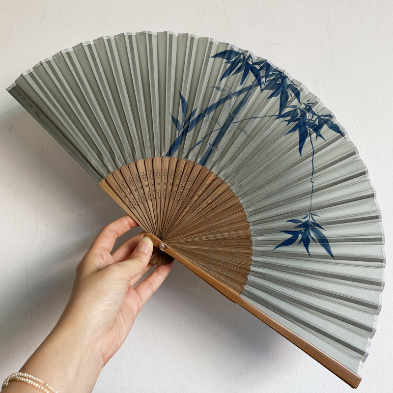 Silk Hand-Painted Chinese Fan 7,  Bamboo & Traditional Ink Painting | Perfect accessory for Hanfu & Yukata