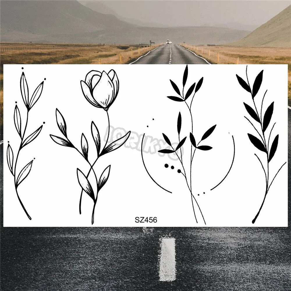 Black Poppy Flower Temporary Tattoos For Women Kids Realistic Lavender Plum Waterproof Fake Tattoo Sticker Tattoo Arm Body