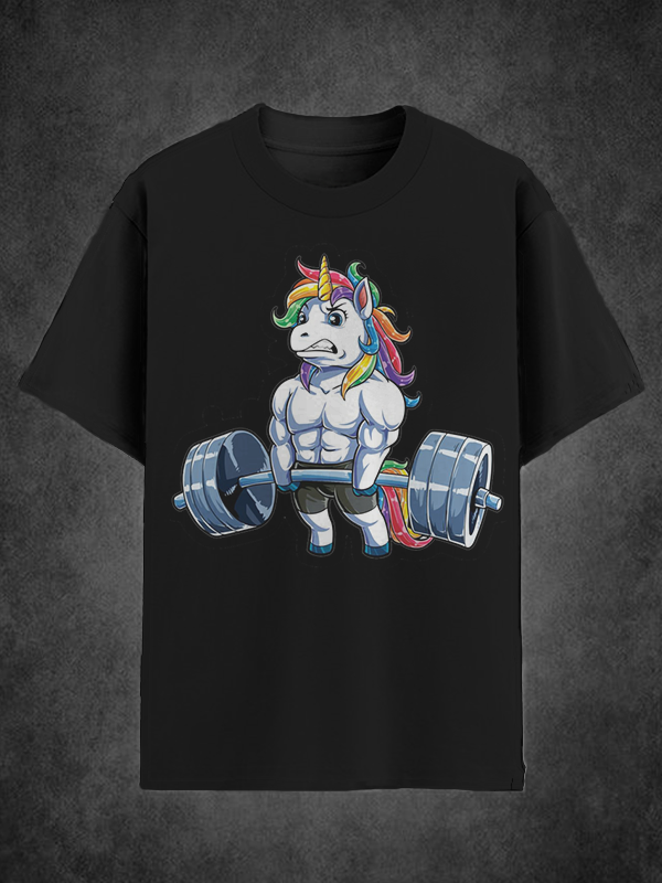 Men's Unicorn Weightlifting Print T-Shirt