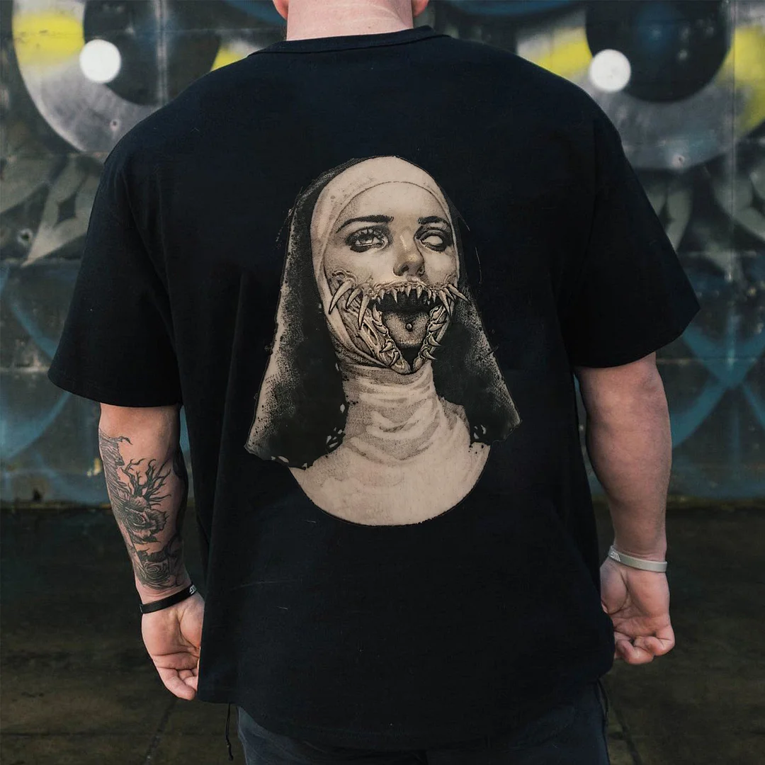 Horror Demon Nun Printed Men's T-shirt -  