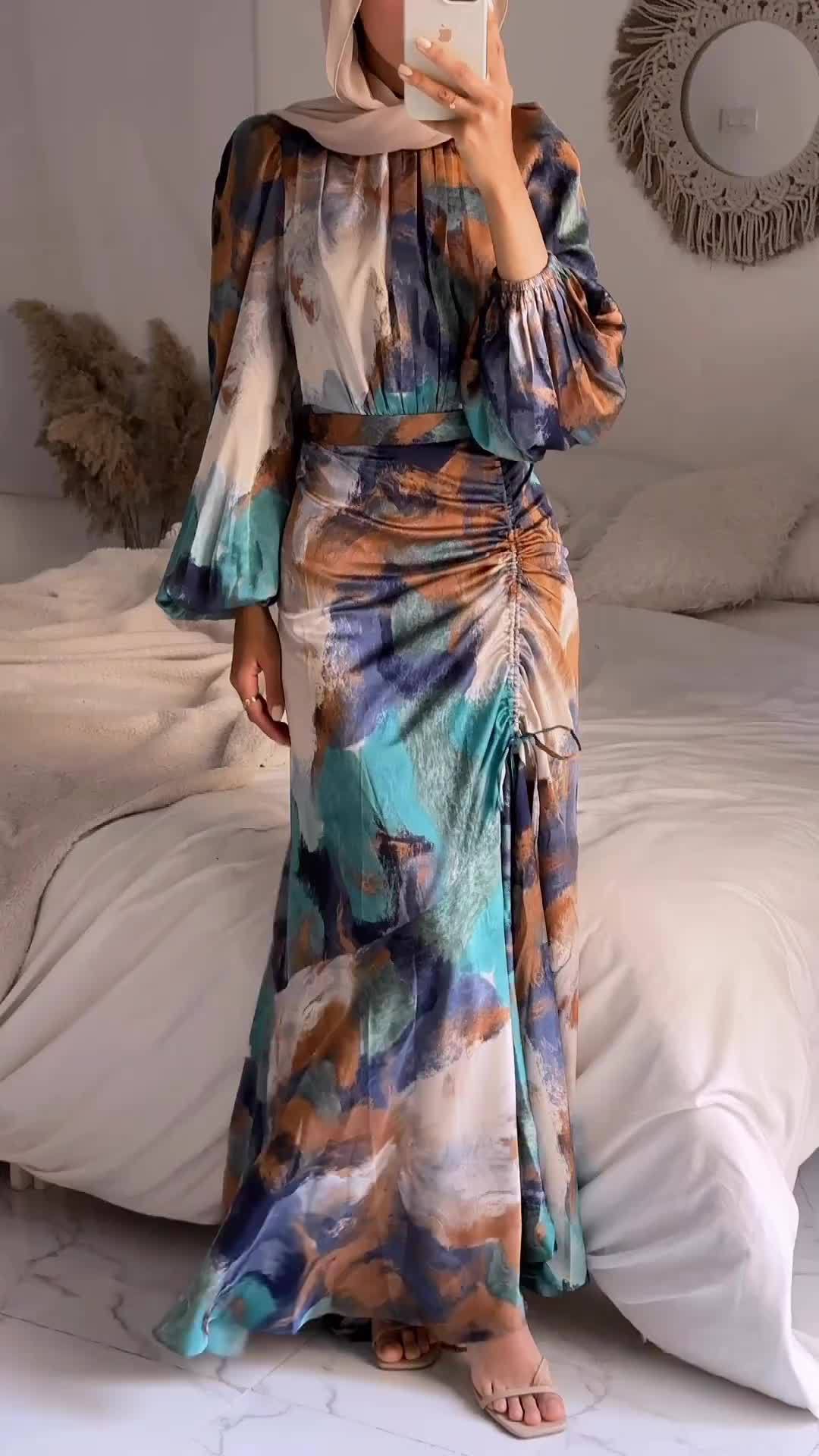 Elegant Pleated Waisted Long Sleeve Dress | Oxredo Shop Ramadan Sale
