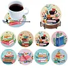 Ensemble de 8 pi&egrave;ces : kits de sous-verres de peinture en diamant maison avec support rond en bois de sous-verre d&rsquo;art en diamant avec coussin antid&eacute;r
