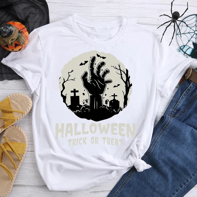 Halloween Trick or Treat Round Neck T-shirt-0018711