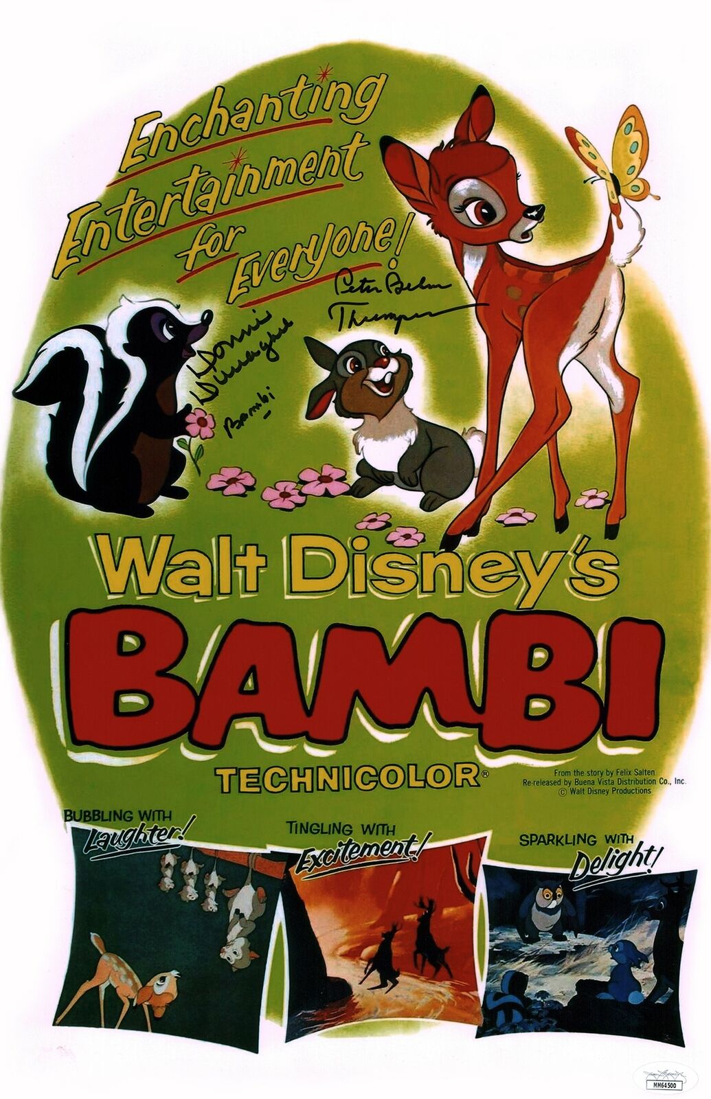 Bambi Thumper 11x17 Photo Poster painting Poster Signed Autograph Dunagan Behn JSA Certified COA