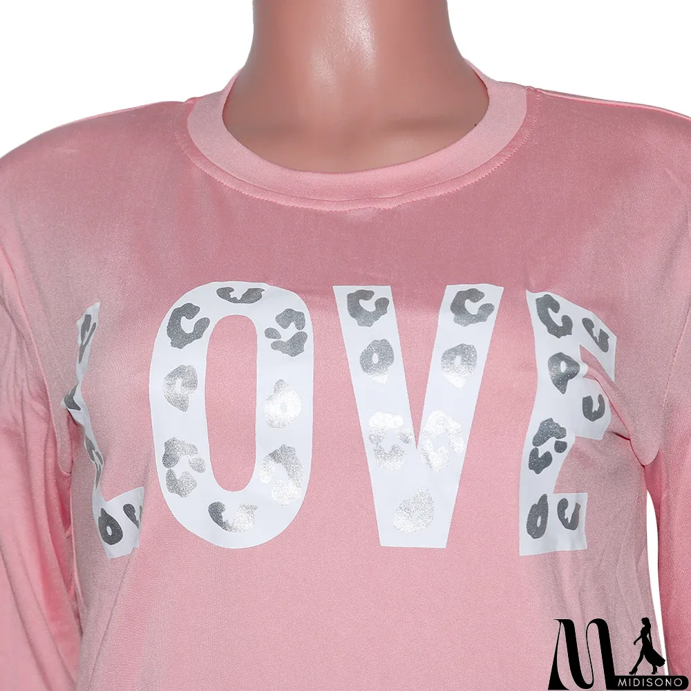 MidiSono - Plus Size Letter Print Long Sleeve 2 Piece Sets