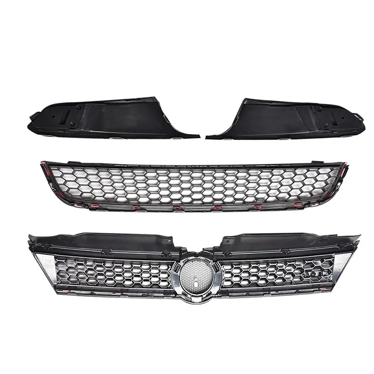 Silscvtt Front Upper and Lower Grille Red Trim with Bezel Replacement for Jetta MK6 Sedan 2011 2012 2013 2014