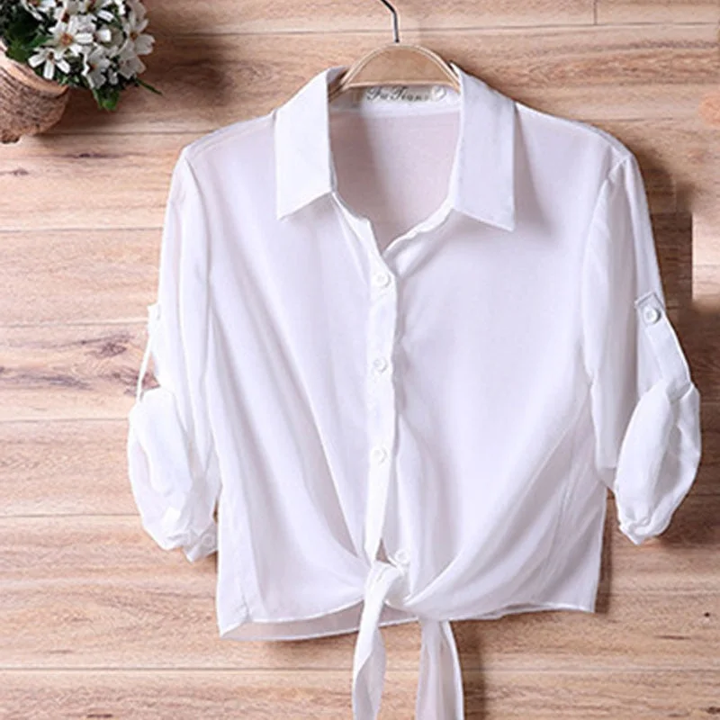 2021 Summer Half Sleeve Buttoned Up Shirt Women's Coat Female Sun Protection All-match Thin Short Sleeve Chiffon Cardigan 13556