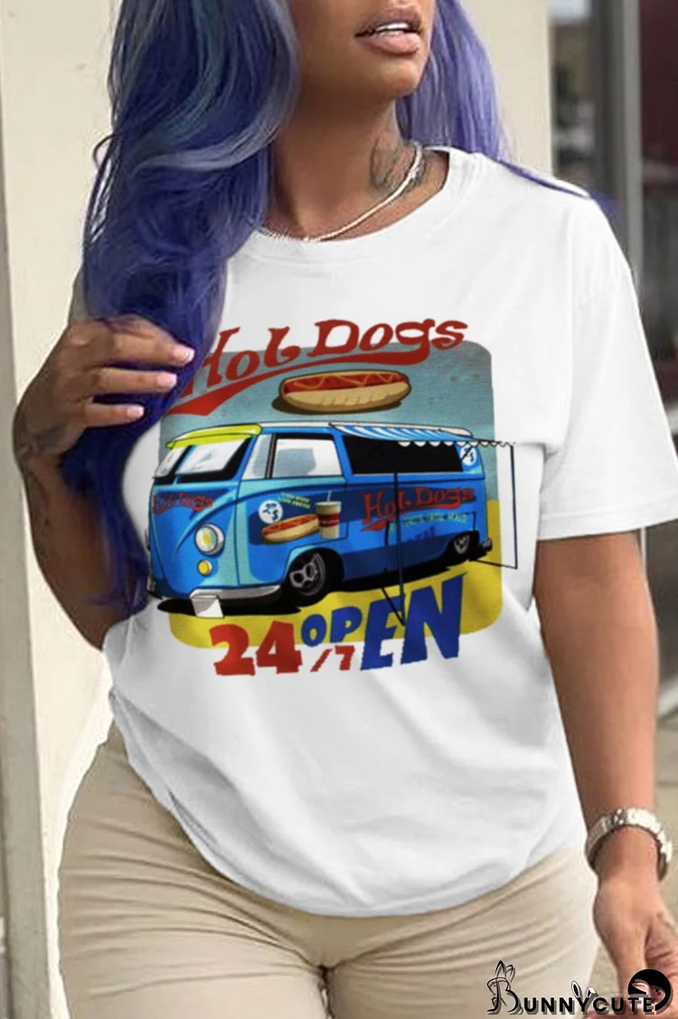 White Fashion Daily Print Patchwork Letter O Neck T-Shirts