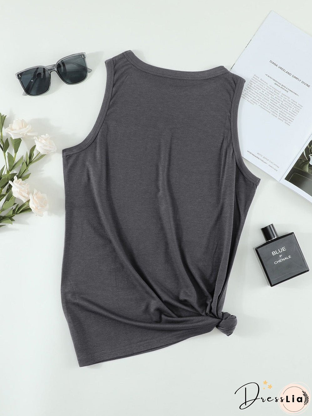 Loose Fit Women'S Slogan Printed Sleeveless Top