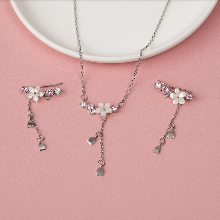 Crystal Cherry Blossom Earrings & Necklace Set