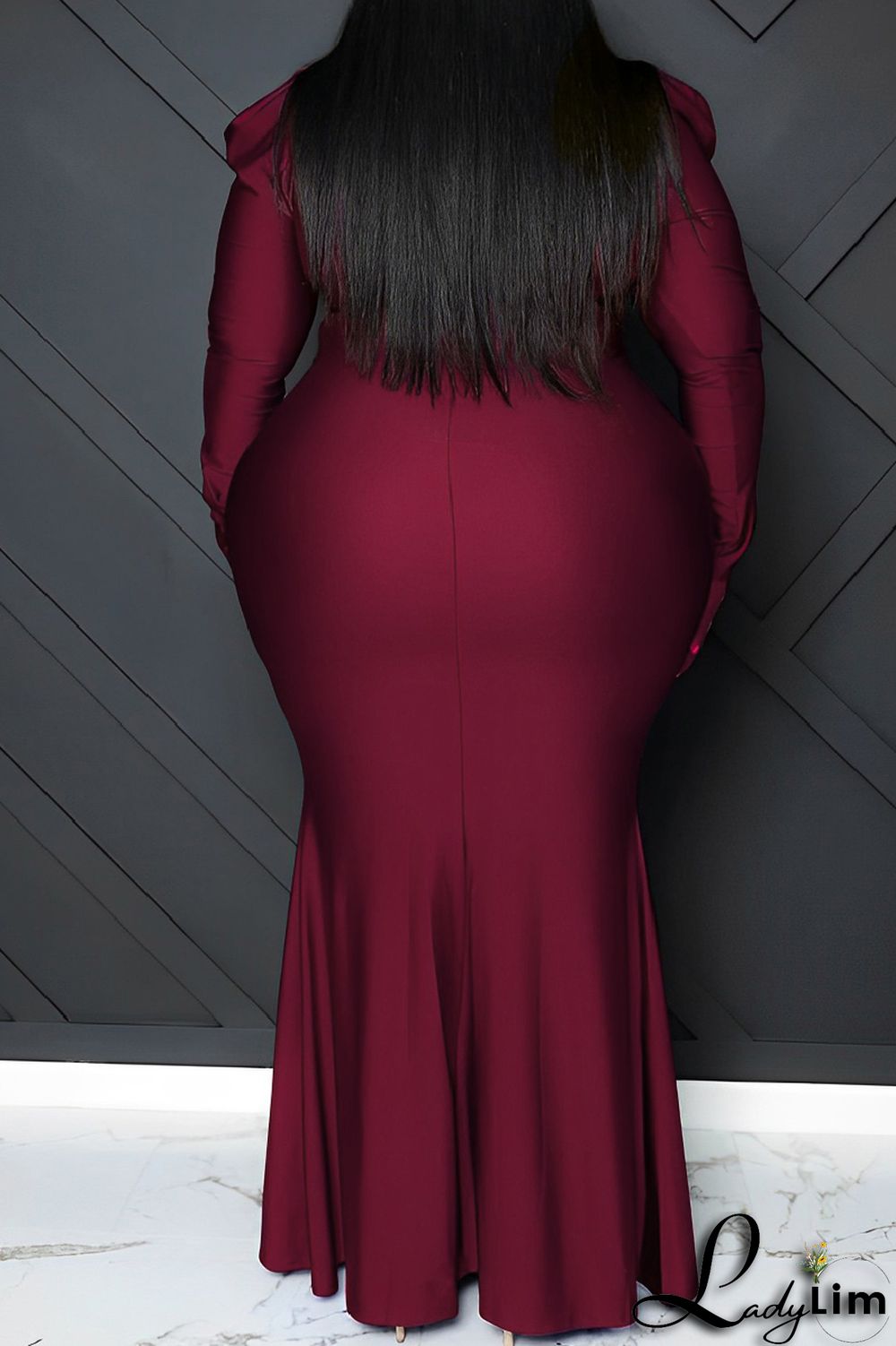 Orange Casual Solid Patchwork V Neck Long Sleeve Plus Size Dresses