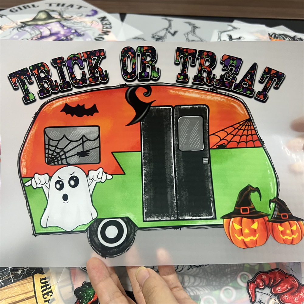  Wholesale price low moq trick or treat halloween holiday plastisol dtf print transfers