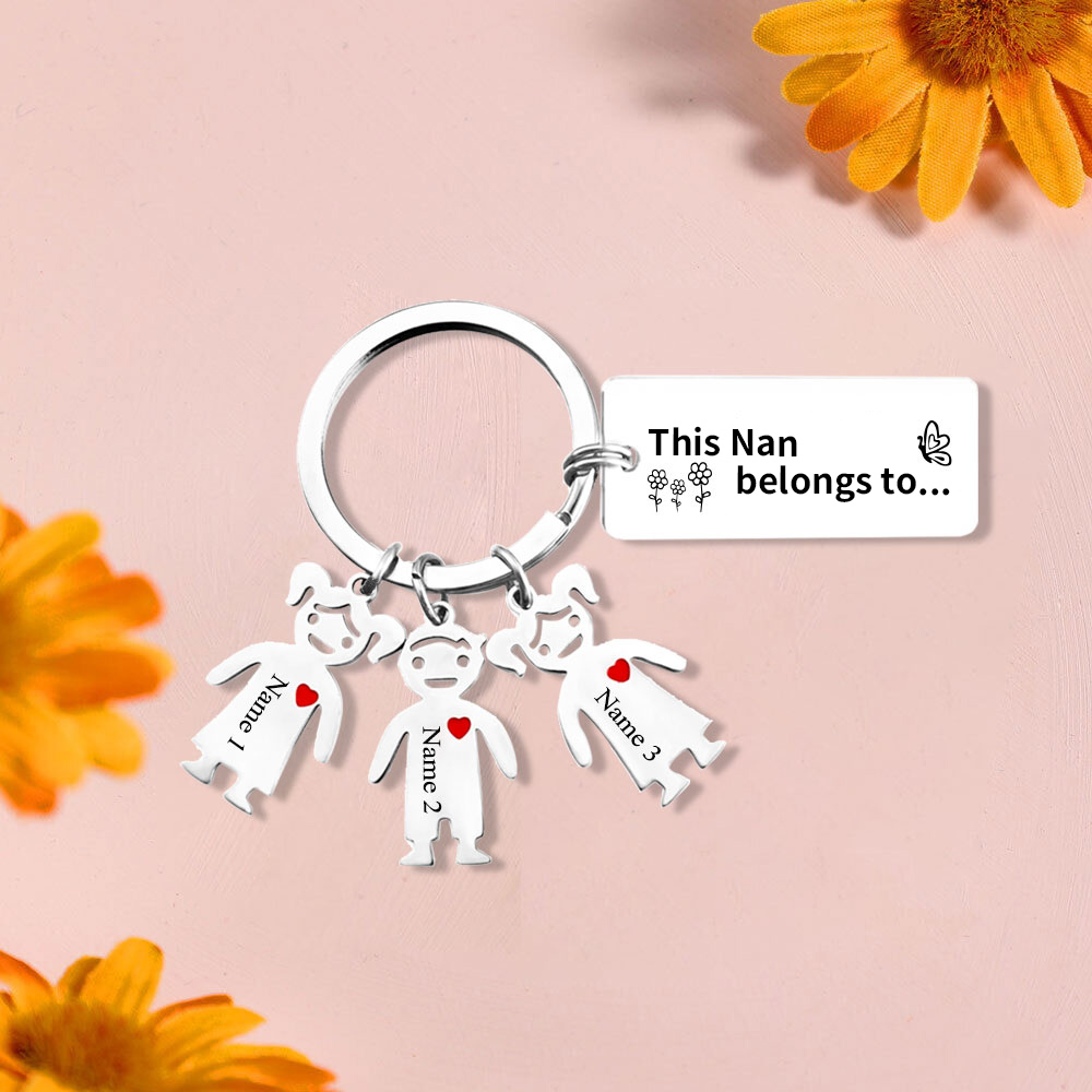 3 Names - Personalised Keychain with Kid Charms Engraved Names Keyring Mother's Day Gift for Nan-Jessemade AU