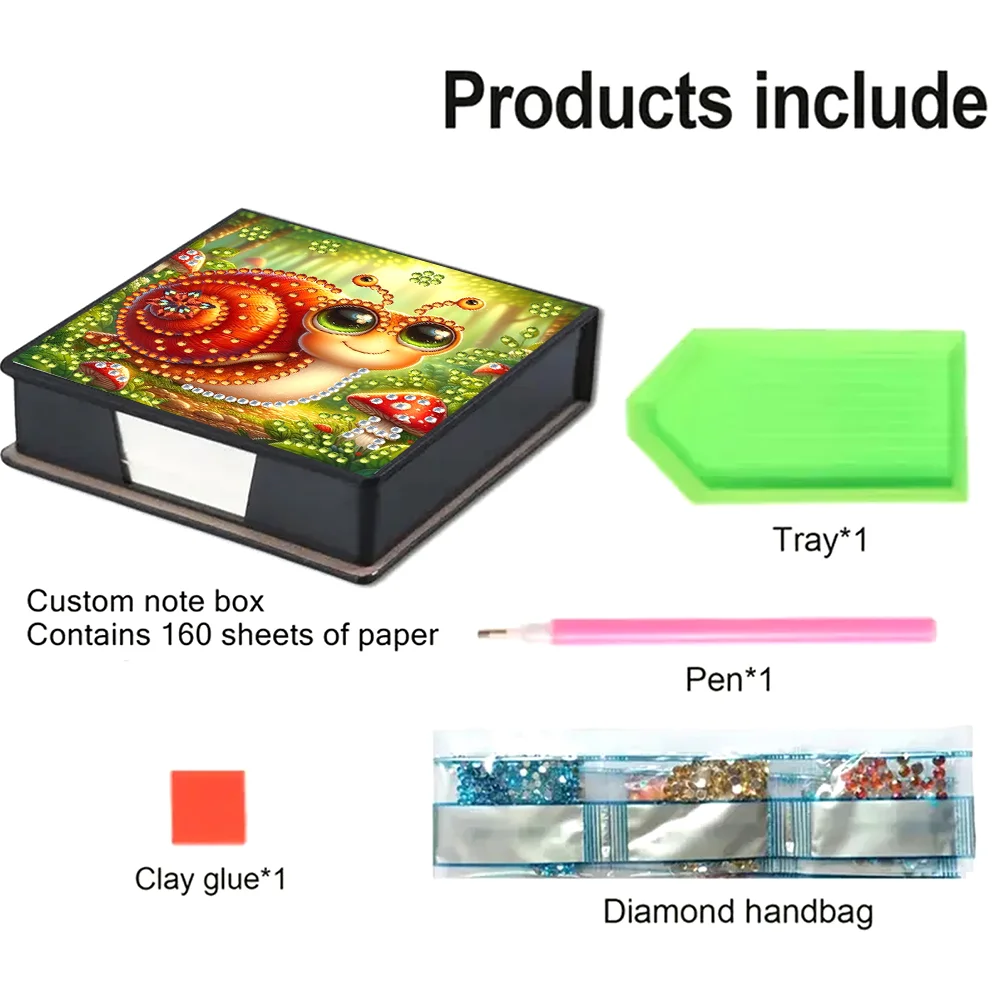 PU Snail Diamond Painting Notecard Box with Papers for DIY Art Craft