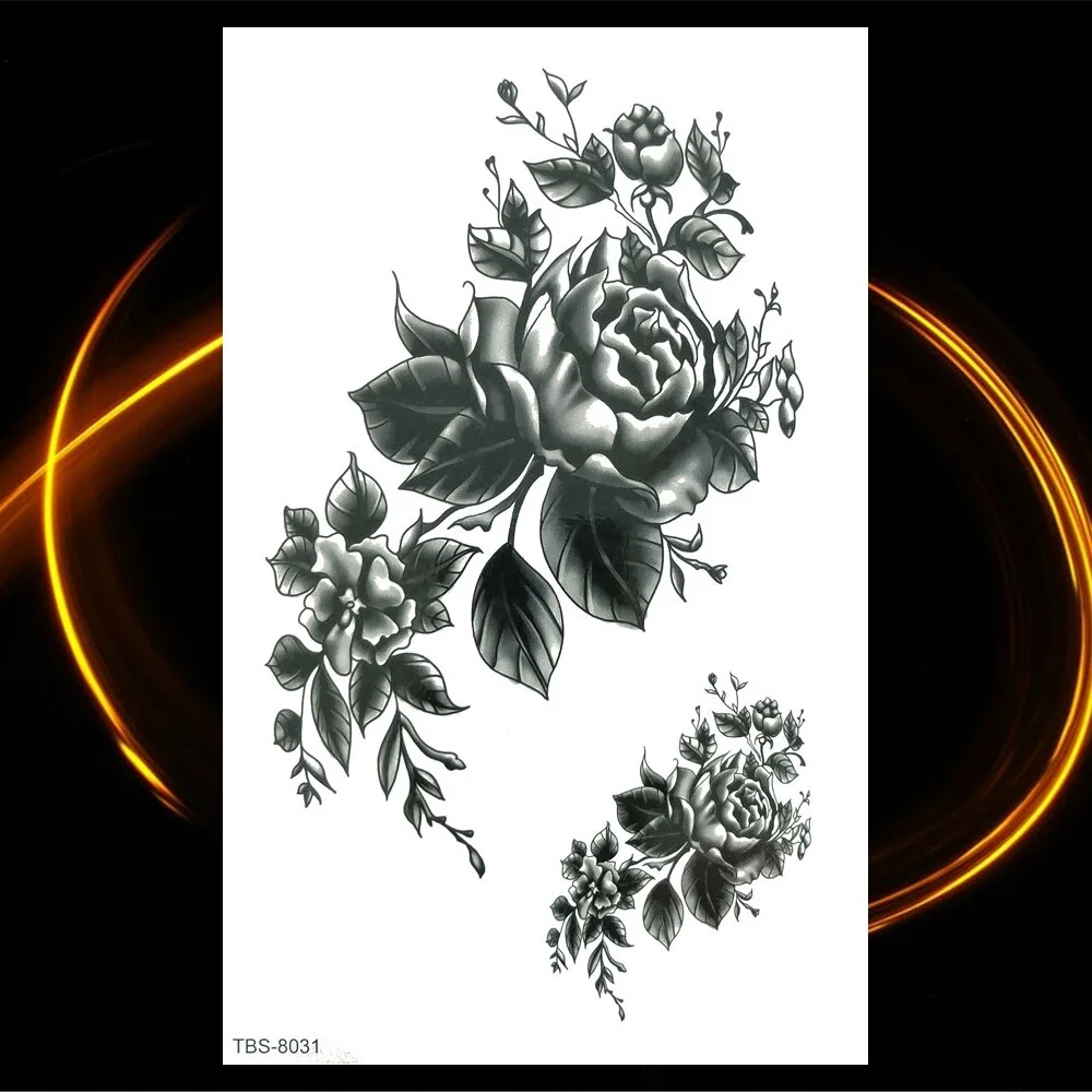 Sdrawing Skeleton Fake Temporary Tattoos For Women Men Green Snake Rose Daisy Flower Tattoo Scorpion King Body Thigh Waterproof Tatoo